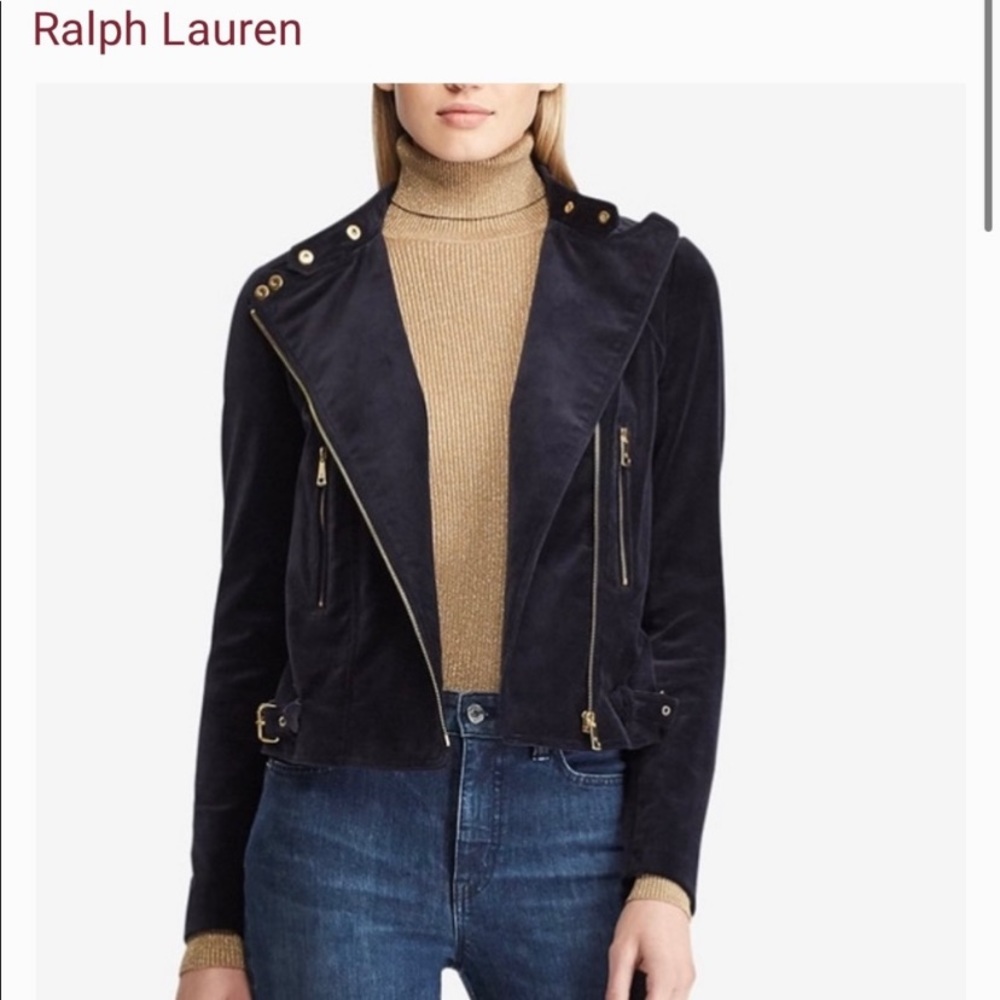 Ralph Lauren velvet jacket, gold zippers. Like new, worn once.
